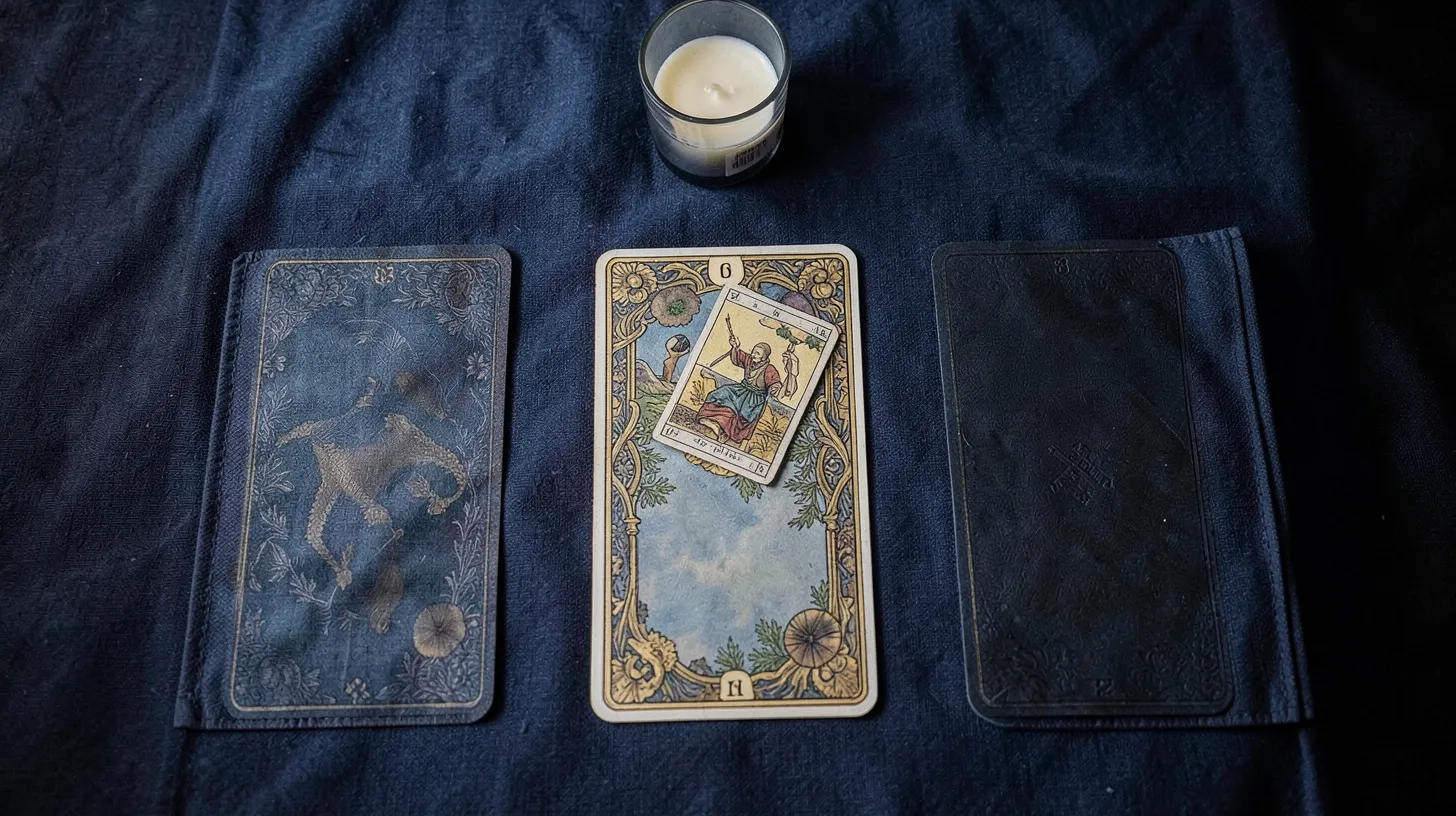 Jeu de tarot posé avec soin pour interpréter une carte renversée
