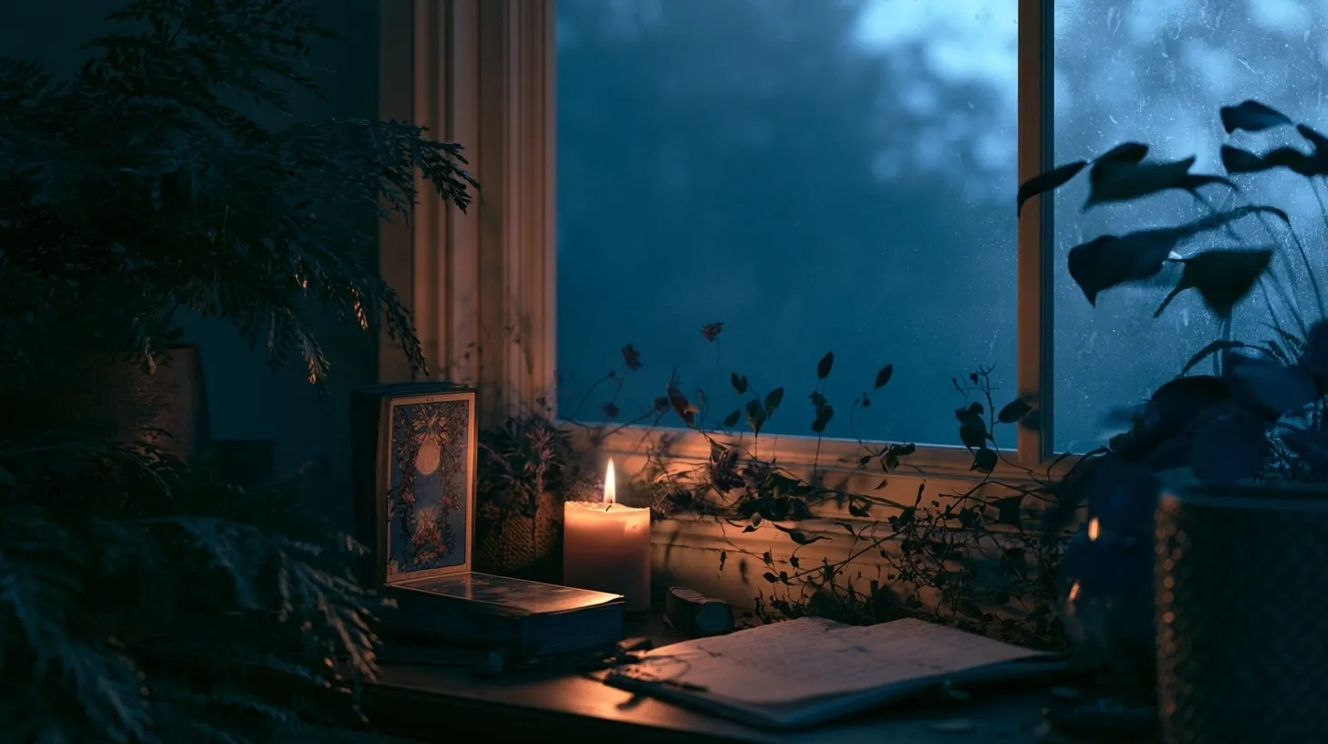 tarot rangé et carnet fermé après un rituel amour de nouvelle lune