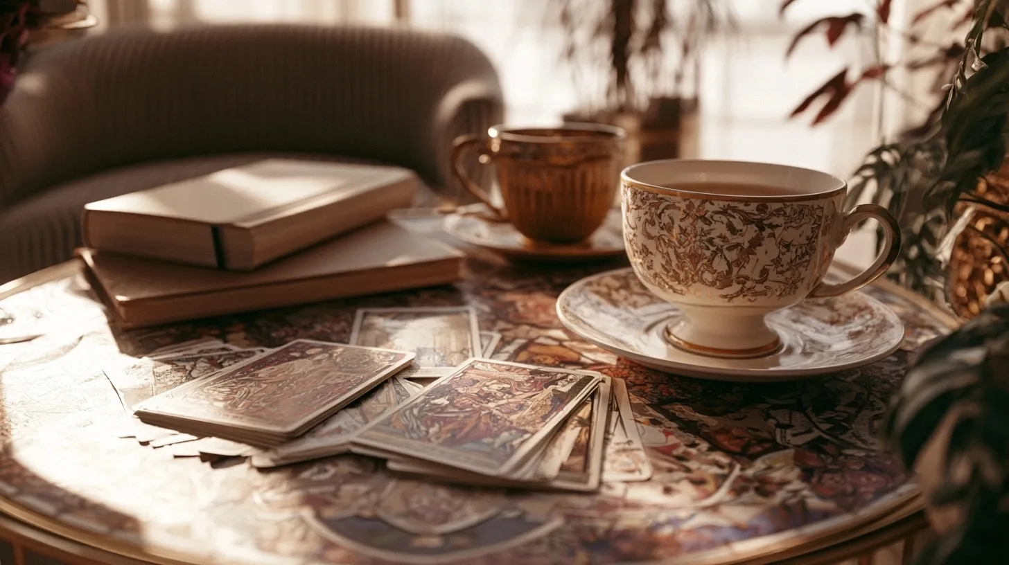 Cartes de tarot et carnet pour analyser plusieurs exemples de tirages amoureux