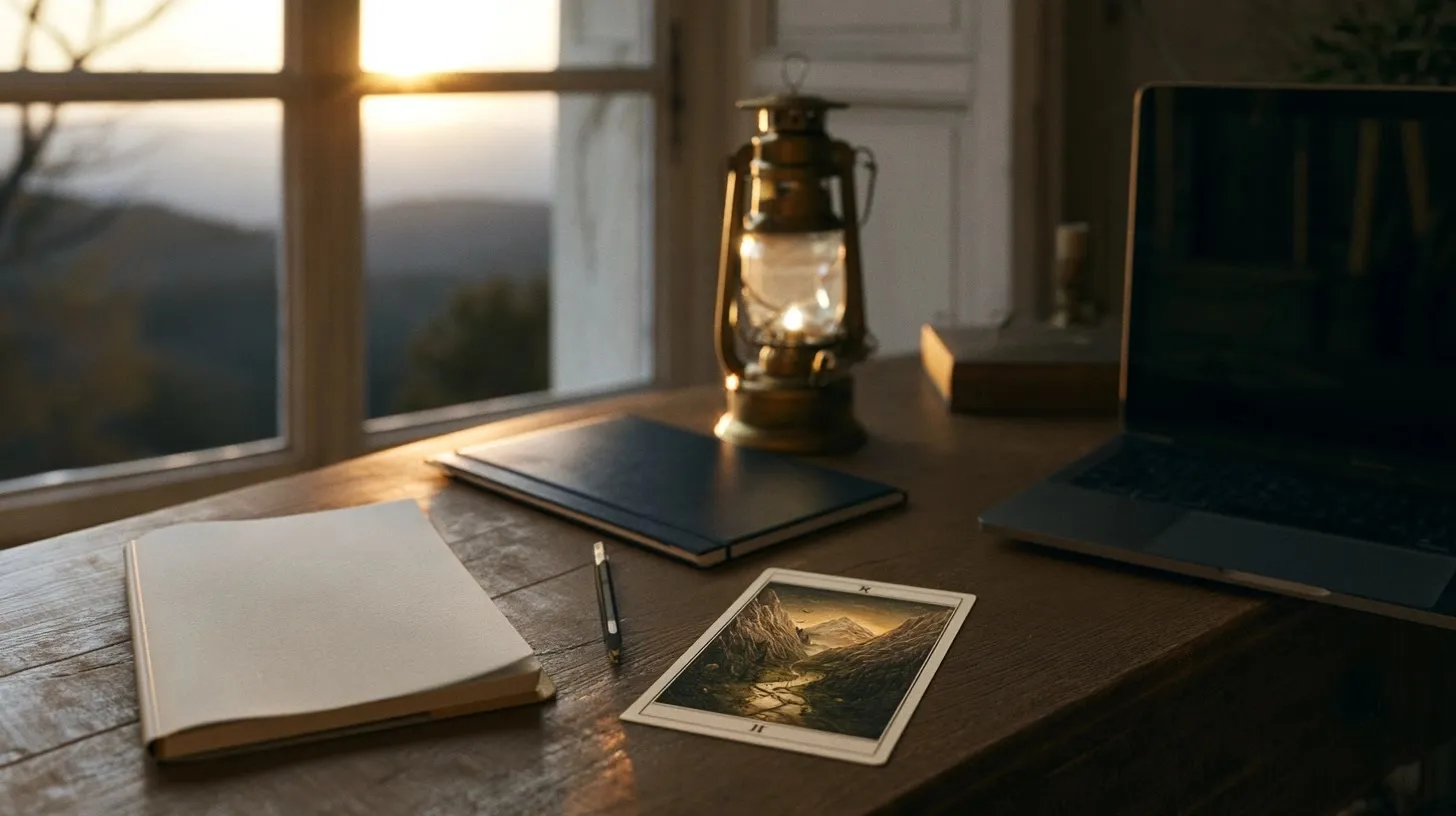 Carnet et lanterne sur un bureau pour réfléchir à un projet professionnel