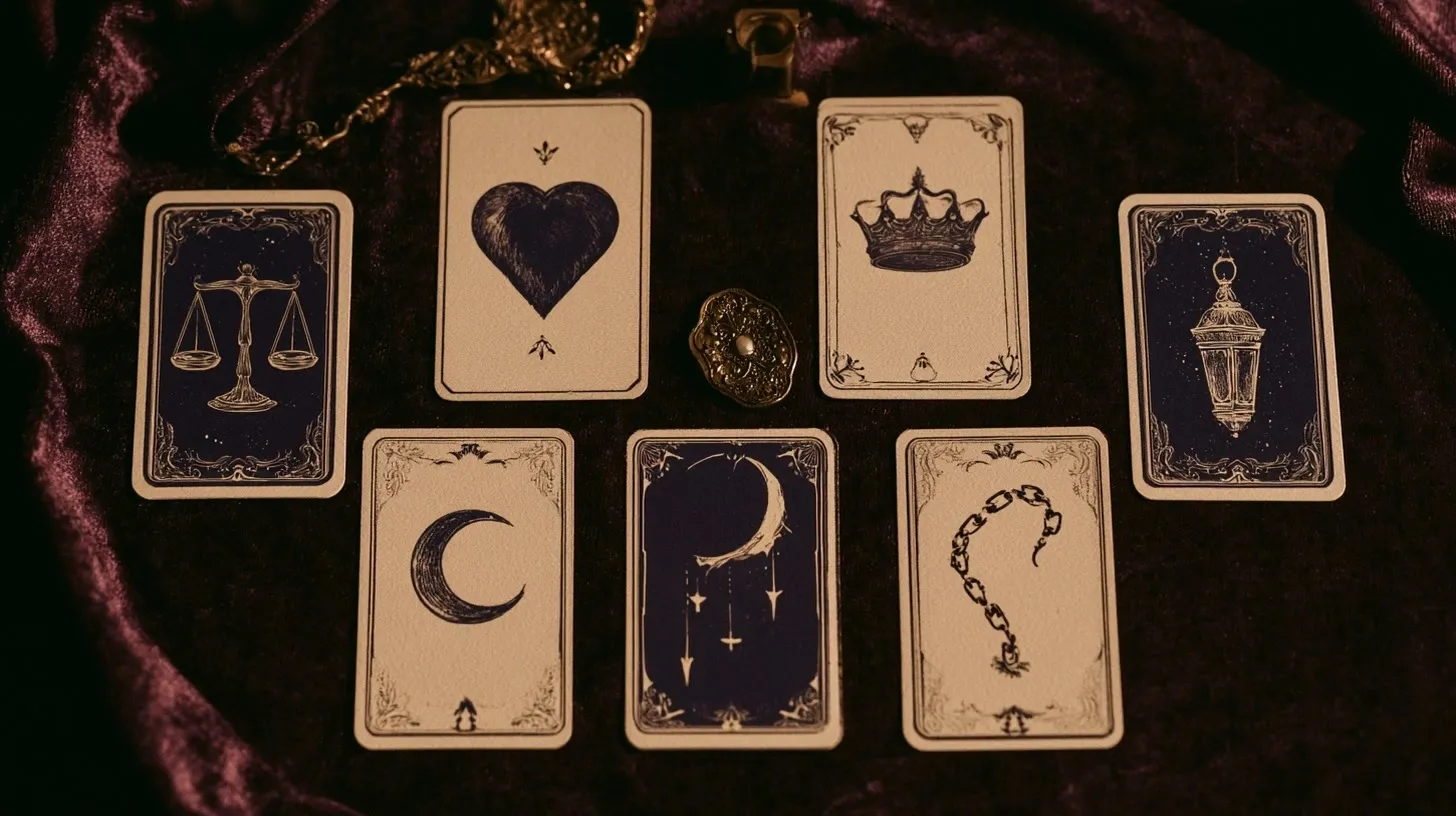Cartes symboliques disposées pour illustrer les associations de la Justice