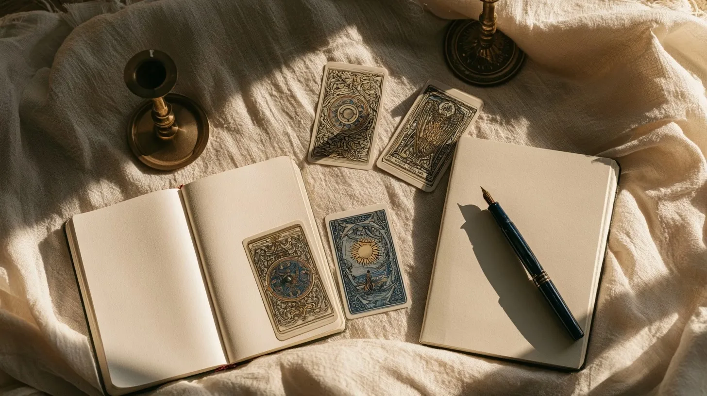 Tirage de tarot et carnet ouvert pour poser une question à La Force