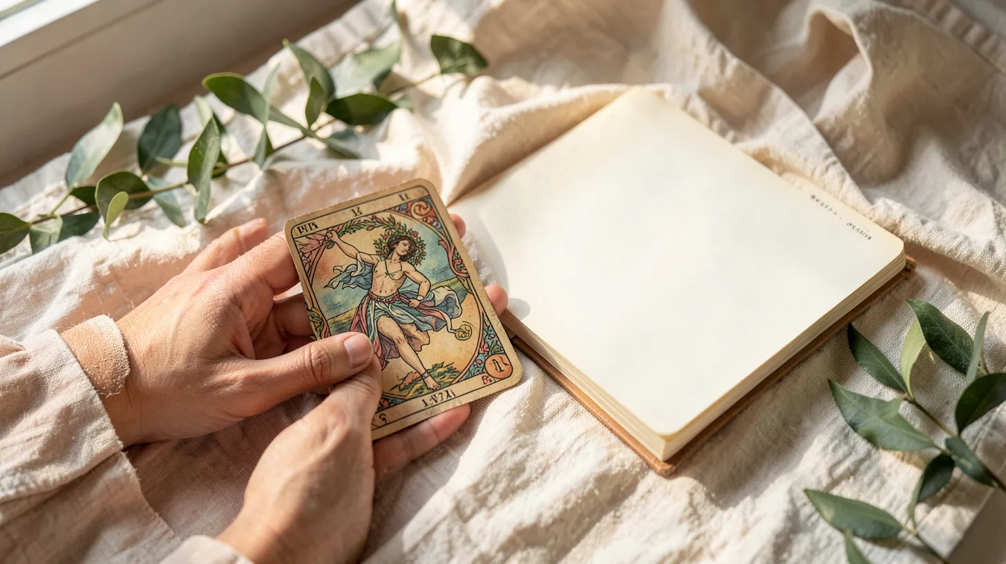 Tirage de tarot et carnet pour réfléchir à un accomplissement
