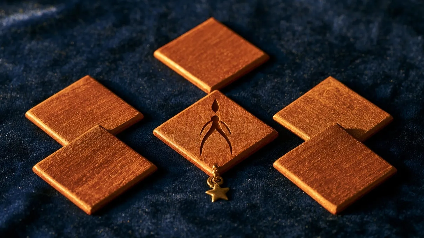 Objets symboliques disposés sur un tissu bleu nuit pour évoquer un tirage de tarot