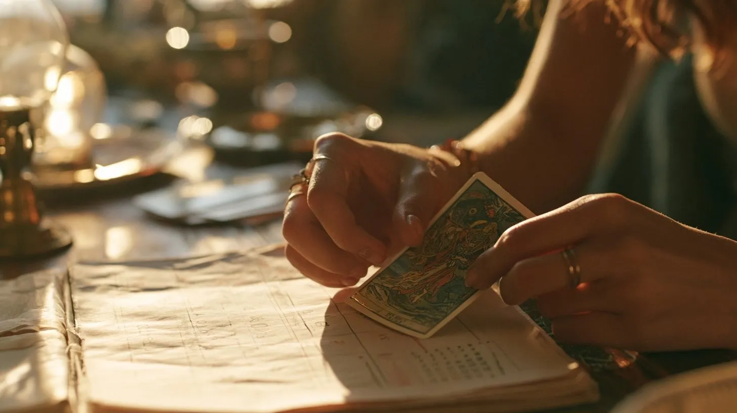 Cartes de tarot et calendrier mensuel sur une table