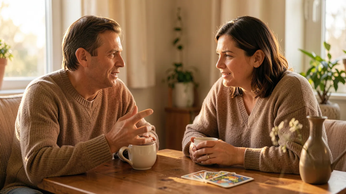 Deux mains posées près de tasses de thé pendant une conversation sereine
