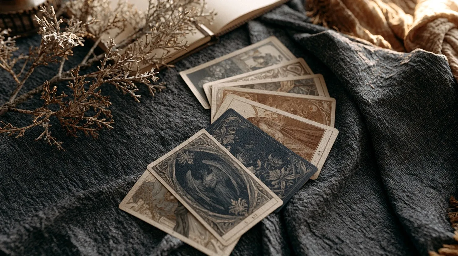 Cartes de tarot et ambiance hivernale pour le tirage d’hiver en sept cartes, position par position