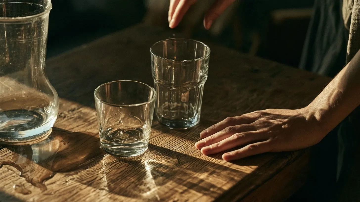 Eau renversée près de deux verres pour évoquer un déséquilibre à reconnaître